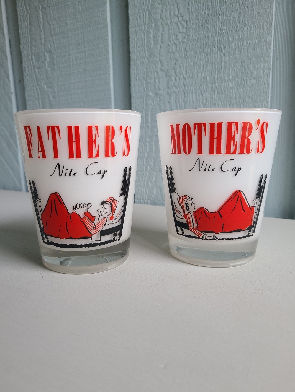 Vintage Mother's Nite Cap and Father's Nite Cap Novelty Tumblers